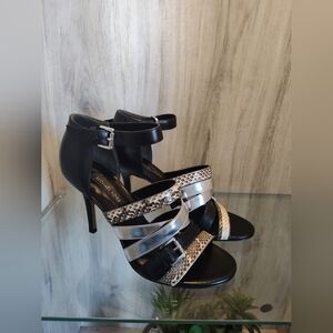 Michael Kors Black and Silver Strappy Heels New Floor Sample 37